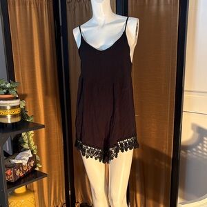 Black Lace-Trim Romper